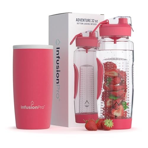 Infusion Pro 32 oz Fruit Infuser Water Bottle with Insulated Sleeve & 50 Recipe Fruit Infusion Water eBook : Bottom Loading, Large Water Infuser for More Flavor : Unique Gift Idea for Women - Image 1