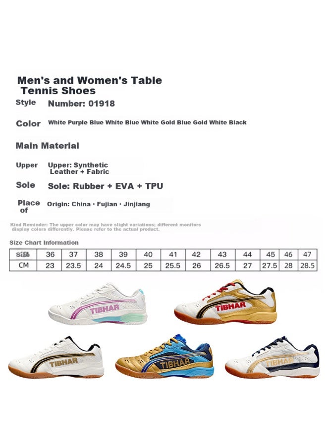 Tibhar Professional Breathable Durable Table Tennis Shoes For Men And Women 01918 White Purple Blue Size 45