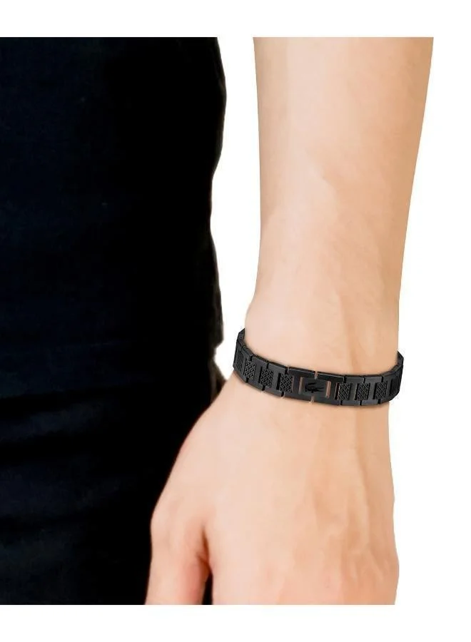 Lacoste Metropole Collection Link Bracelet For Men In Black Stainless Steel Embellished With Petit Piqué Pattern - 2040119