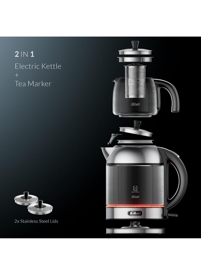 Feller 2-in-1 Tea Maker, 2L German Schott Glass Kettle + 1L Teapot, 2200W Strix Control, Keep Warm, BPA Free, Stainless Steel Filter (Stainless Steel) - Image 3