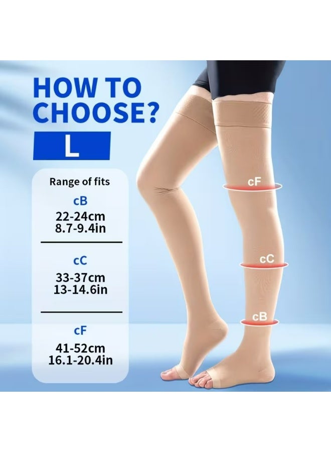 YALONG 23-32 mmHg Open Toe Medical Compression Stockings for Women Men, Thigh High Graduated Compression Socks with Dot Silicone Band, Support Circulation Pressure Stockings for Varicose Veins, Edema - Image 4