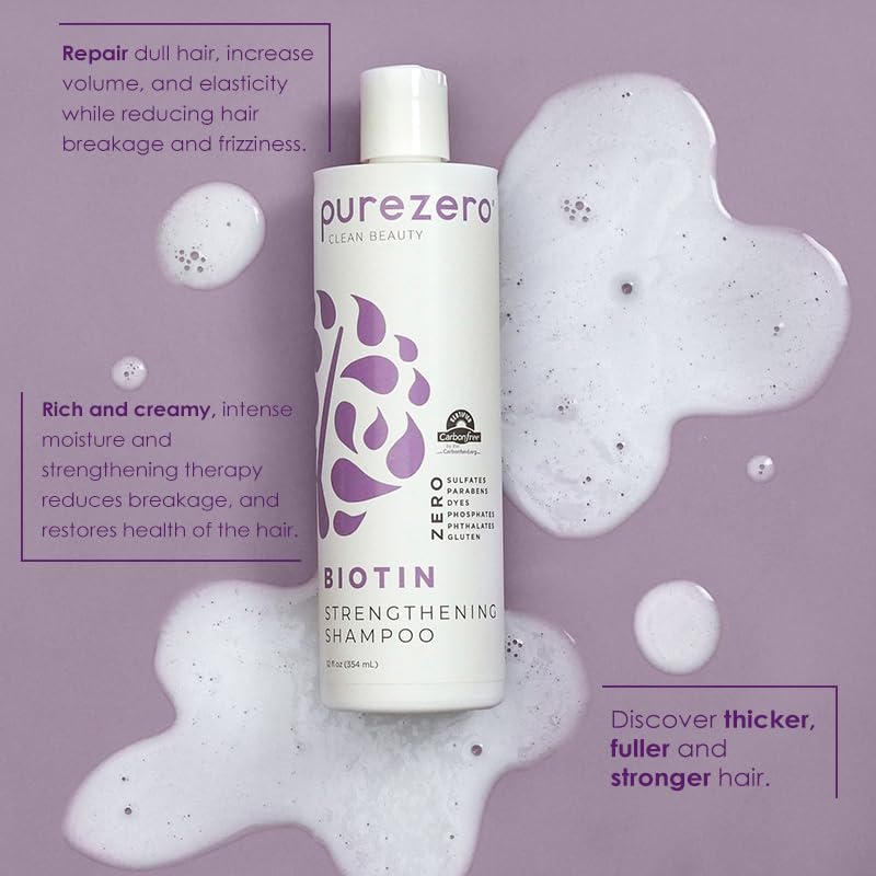 Purezero Biotin Shampoo & Conditioner set - Anti Thinning Formula - Volumizing, Thicker, Fuller Hair - Zero Sulfates, Parabens, Dyes, Gluten - 100% Vegan & Cruelty Free - Great For Color Treated Hair - Image 2