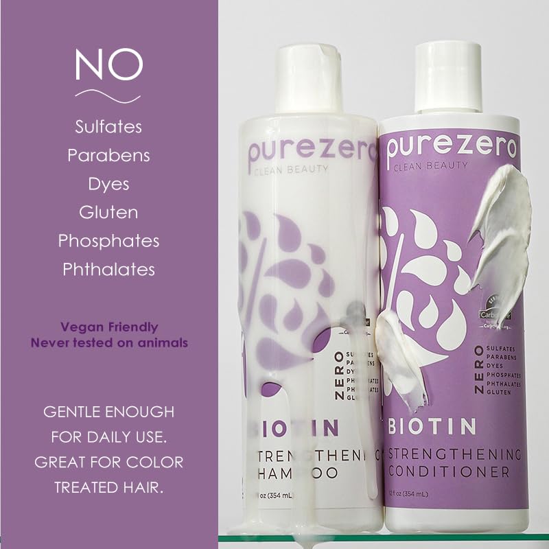Purezero Biotin Shampoo & Conditioner set - Anti Thinning Formula - Volumizing, Thicker, Fuller Hair - Zero Sulfates, Parabens, Dyes, Gluten - 100% Vegan & Cruelty Free - Great For Color Treated Hair - Image 5