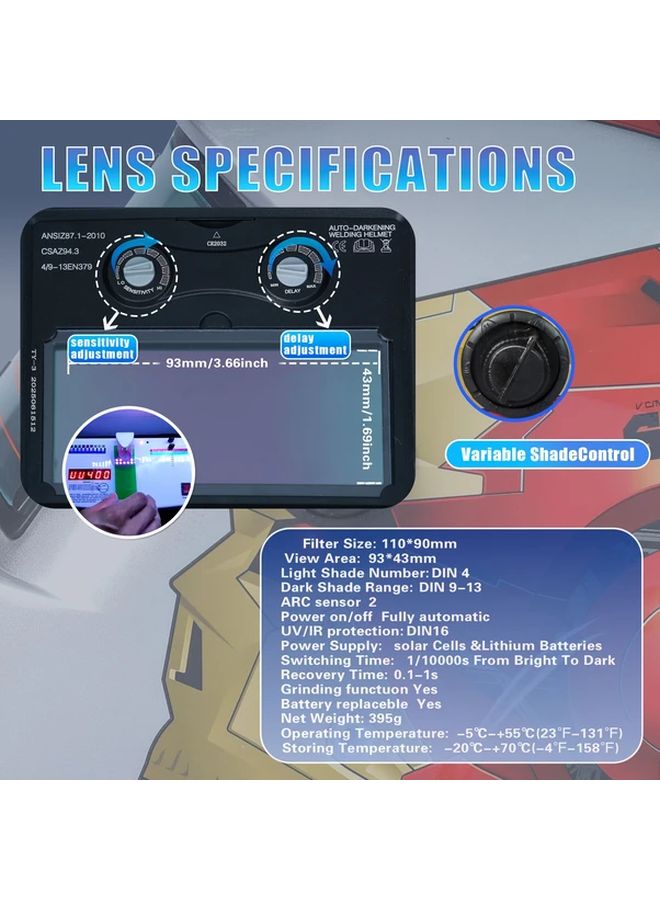 خوذة لحام ذات تعتيم تلقائي 1 قطعة مع 5 عدادات حساسية قابلة للتعديل للحام MIG و TIG - Image 5