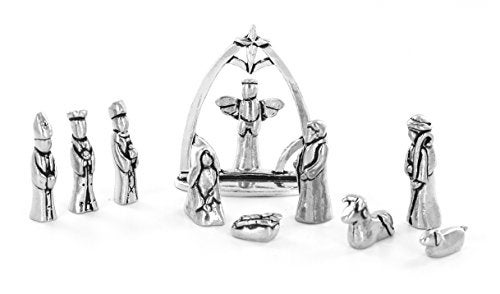 Basic Spirit Nativity Set with Chreche Mini Pewter Figurine 11 Pc Set with Velvet Pouch - Image 1