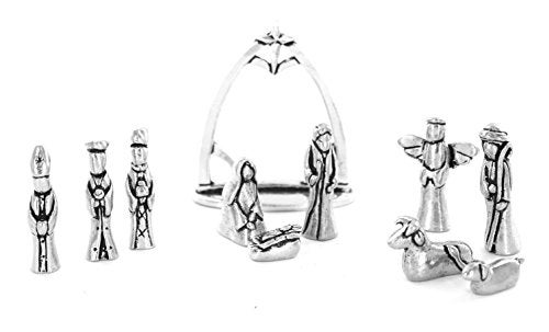 Basic Spirit Nativity Set with Chreche Mini Pewter Figurine 11 Pc Set with Velvet Pouch - Image 4