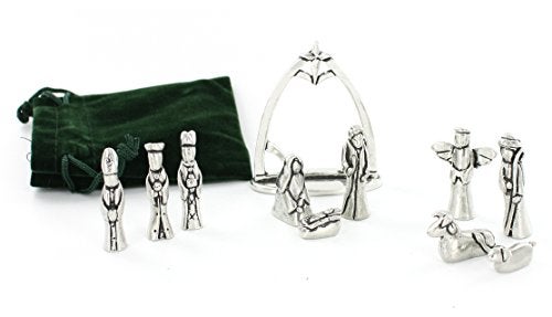 Basic Spirit Nativity Set with Chreche Mini Pewter Figurine 11 Pc Set with Velvet Pouch - Image 2