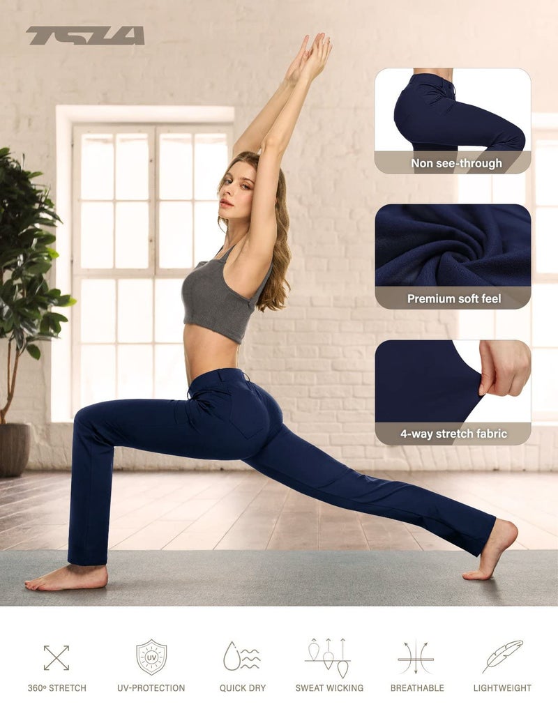 TSLA Women's Yoga & Dress Pants, Office Business Casual Work Slacks, Stretch Straight Leg/Bootcut Pants with 4 Pockets, Slacks Petite Navy, Small - Image 3
