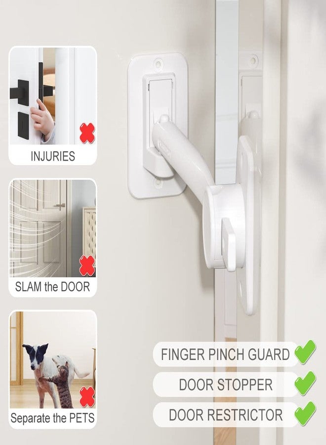EUDEMON 1 Pack Child Proof Door Finger Pinch Guard, Baby Door Stopper& Door Latch, Adjustable Door Lever Handle for Pets, Great Door Lock for Dogs, Easy Cats Entry(White) - Image 2