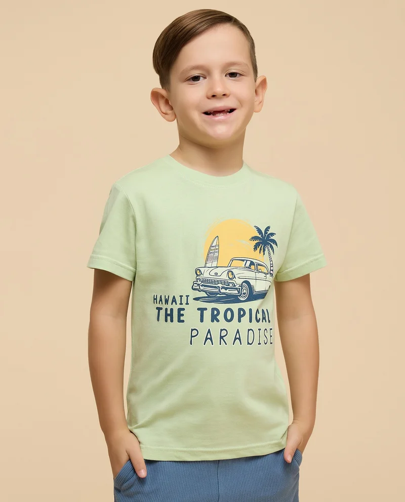 أر أند بي Printed T-Shirt with Crew Neck and Short Sleeves