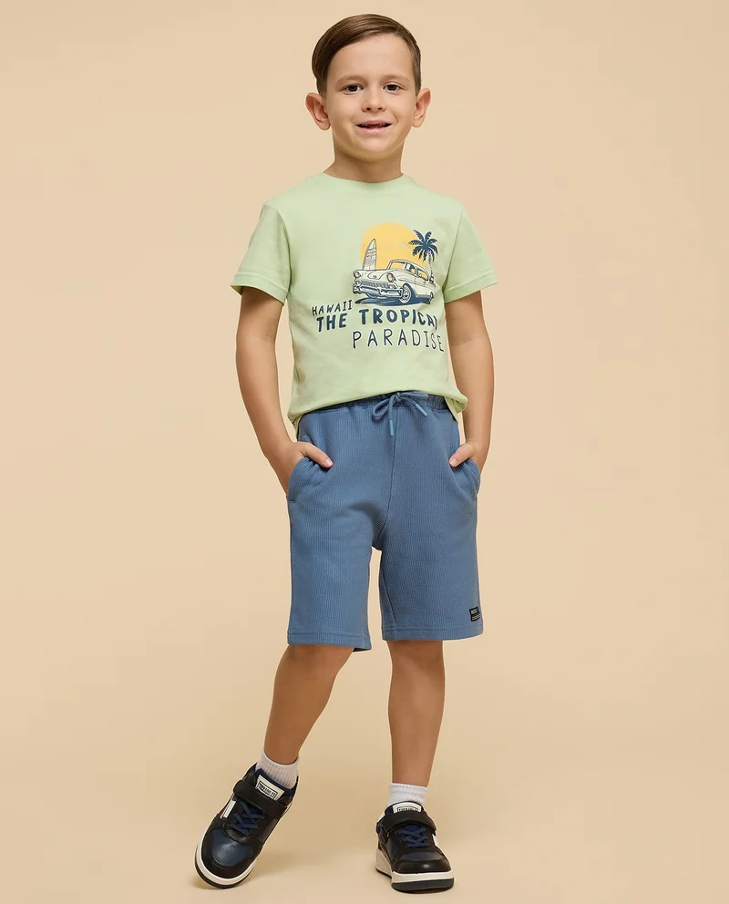 أر أند بي Printed T-Shirt with Crew Neck and Short Sleeves