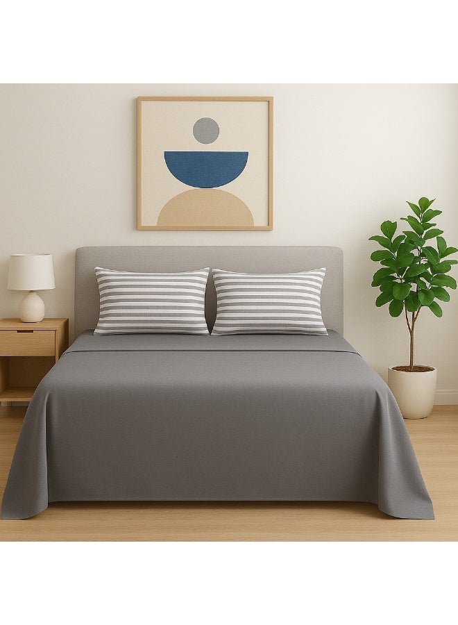 سنوز طقم ملايه عاديه سنوز، سادة& مطبوع، 4 قطع، تصميم جراى سترايبد، 180*230 سم - Image 2