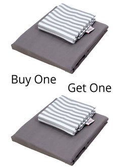 snooze Snooze, Flat Microfibre Plain & printed bed sheet set,4 Pcs (Gray striped design) 180*230 cm  - Image 1