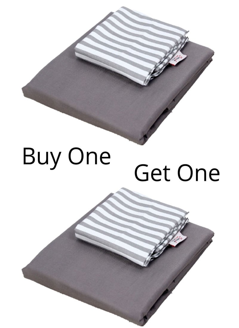 snooze Snooze, Flat Microfibre Plain & printed bed sheet set,4 Pcs (Gray striped design) 180*230 cm  - Image 1