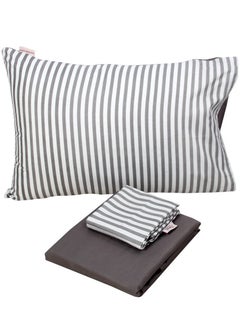 snooze Snooze, Flat Microfibre Plain & printed bed sheet set,4 Pcs (Gray striped design) 180*230 cm  - Image 2