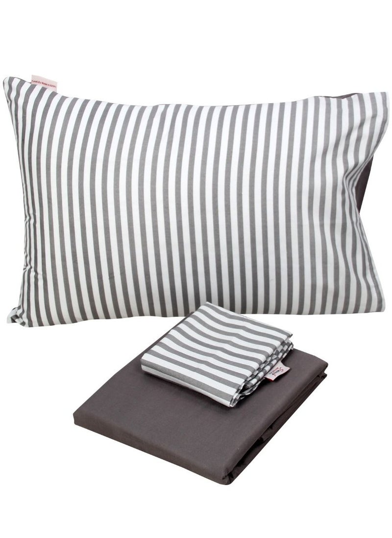snooze Snooze, Flat Microfibre Plain & printed bed sheet set,4 Pcs (Gray striped design) 180*230 cm  - Image 2