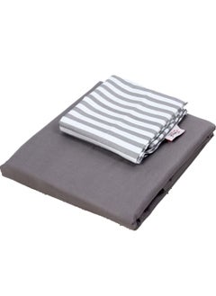 snooze Snooze, Flat Microfibre Plain & printed bed sheet set,4 Pcs (Gray striped design) 180*230 cm  - Image 5
