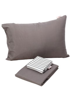 snooze Snooze, Flat Microfibre Plain & printed bed sheet set,4 Pcs (Gray striped design) 180*230 cm  - Image 3