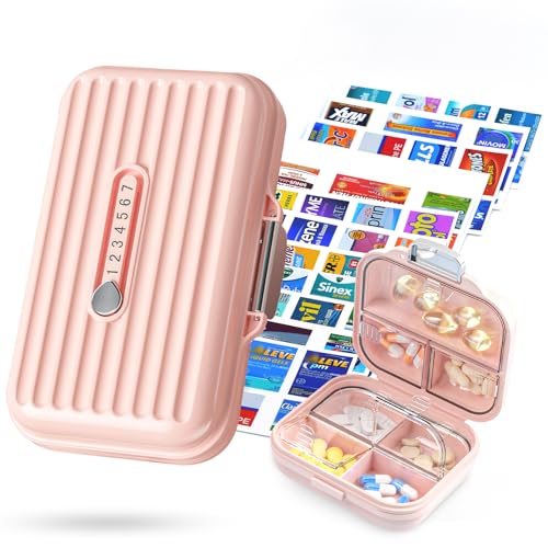 Goffing Travel Pill Organizer Box with Medicine Labels 2Pack 7 Compartments Portable Pill Case Daily Medication Organizer Storage Pill Container for Pocket PharmacyPink SL 2Pack - Image 2
