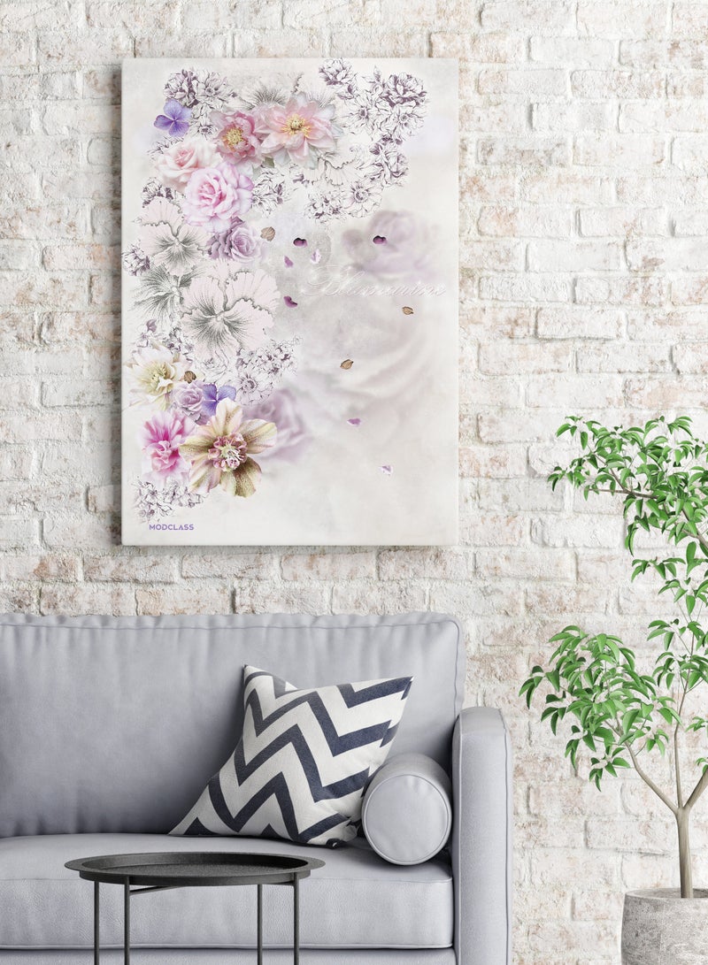 مودكلاس لوحة جدارية كانفس بإطار خشبي تصميم ورود - Image 1