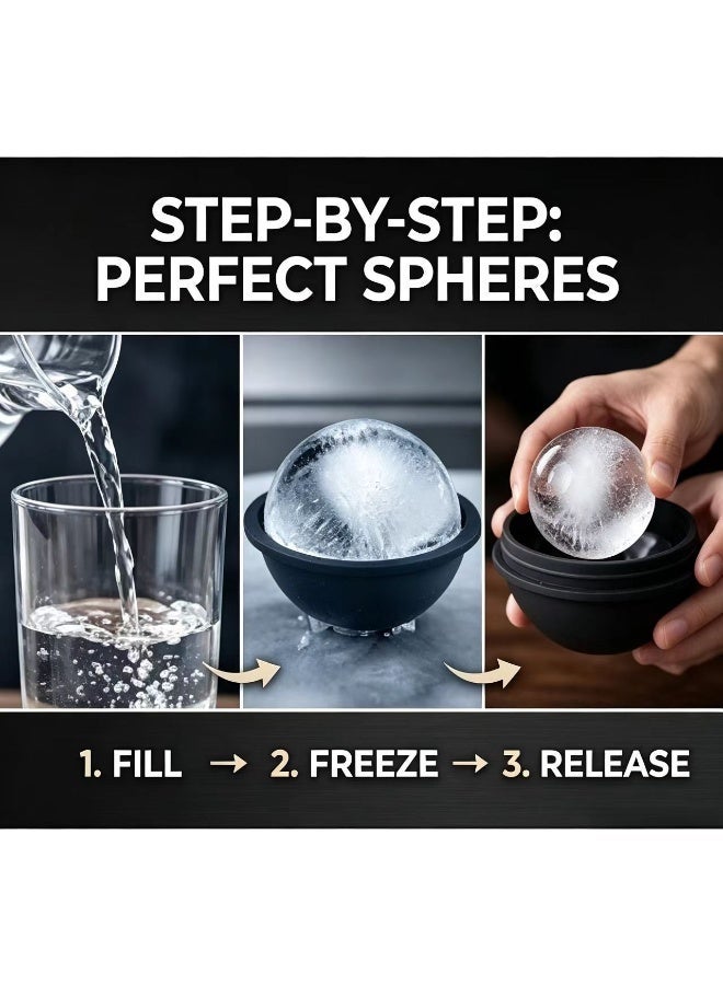 Captaintech Premium 4-Pack Ice Sphere Molds – Large Round Ice Ball Maker for Beverages and Craft Cocktails – Easy-Release Silicone and Durable Plastic Design for Perfect Spheres - Image 2