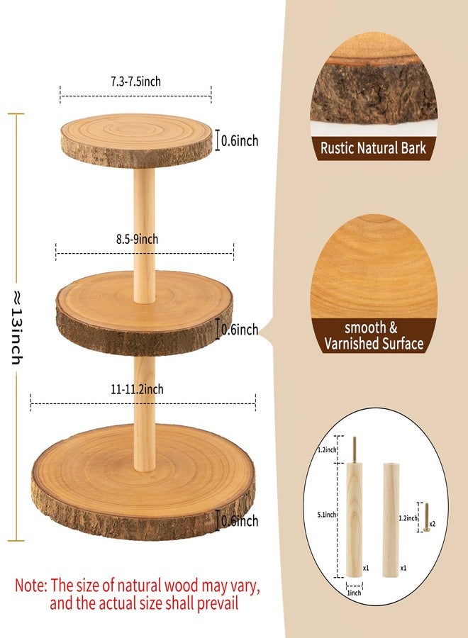 Gusnilo Rustic 3-Tier Wooden Cupcake Stand & Cake Tower – Natural Paulownia Wood Tiered Display for Weddings, Parties, Baby Showers, Holidays (Farmhouse Décor, Handcrafted Bark Design) - Image 2