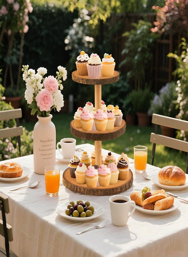 Gusnilo Rustic 3-Tier Wooden Cupcake Stand & Cake Tower – Natural Paulownia Wood Tiered Display for Weddings, Parties, Baby Showers, Holidays (Farmhouse Décor, Handcrafted Bark Design) - Image 4