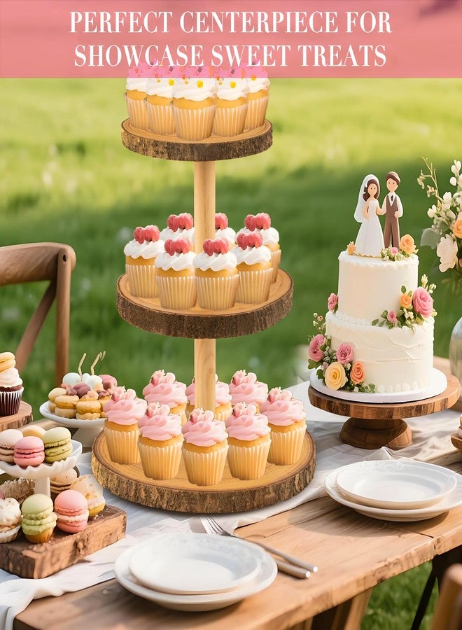 Gusnilo Rustic 3-Tier Wooden Cupcake Stand & Cake Tower – Natural Paulownia Wood Tiered Display for Weddings, Parties, Baby Showers, Holidays (Farmhouse Décor, Handcrafted Bark Design) - Image 5