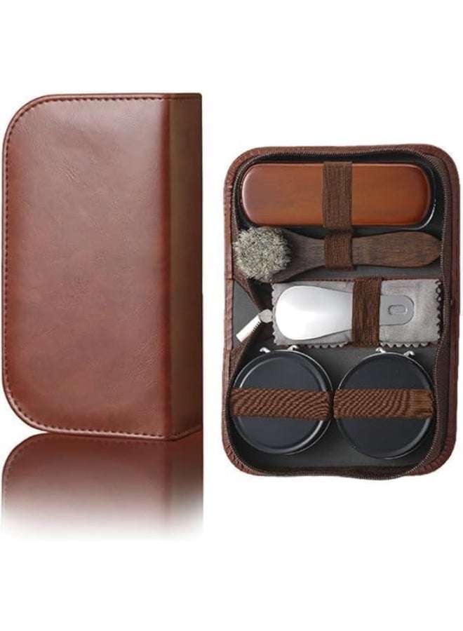 مجموعة كاملة لرعاية الأحذية ، أحذية أسود وأبيض بولندية ، مجموعة جلدية لمعان الأحذية للمنزل والسفر ، وتشمل فرشاة ، قماش ، قرن أحذية ، صندوق جلدي ، هدية للرجال والنساء - Image 1