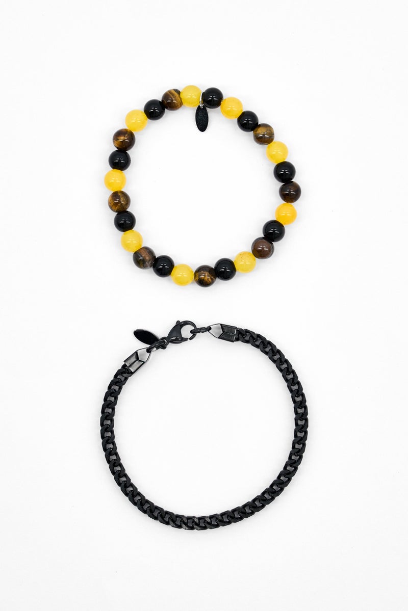 NAUTICA Men Stainless Steel Tiger Eyes Stone Beaded Bracelet, Multicolor - Image 4