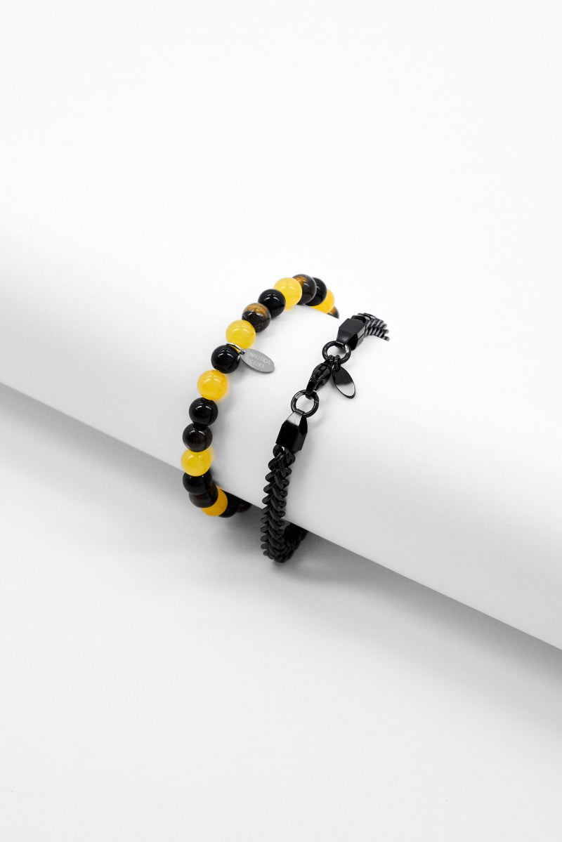 NAUTICA Men Stainless Steel Tiger Eyes Stone Beaded Bracelet, Multicolor - Image 2