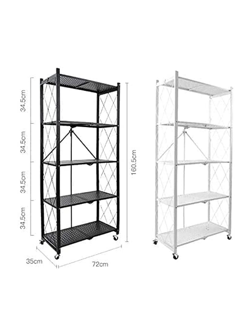 5 Tier Foldable Standing Storage Rack Shelf Unit With Wheel for Kitchen Garage Home Closet Office Heavy Duty Shelves White