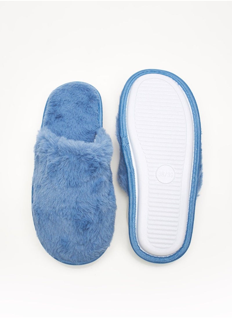 shoexpress - Plush Textured Slip-On Bedroom Slide Slippers - Image 1