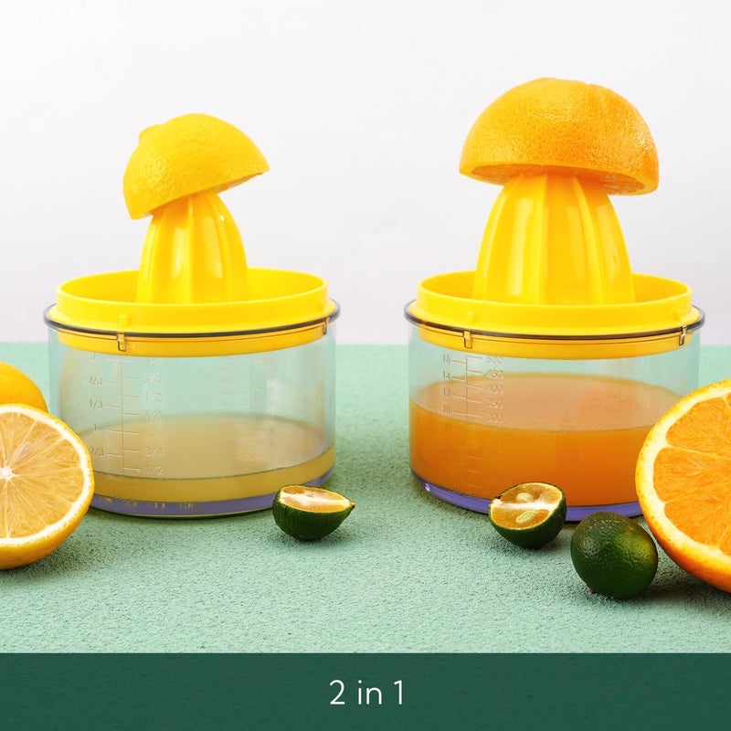 KITCHENDAO 2 in 1 Lemon Orange Citrus Juicer with lid for Sanitary Storage, Manual Hand Squeezer with Built-in 16OZ Measuring Cup, Multi-function Manual Juicer with Reamers and Non-Slip Base, BPA Free - Image 2