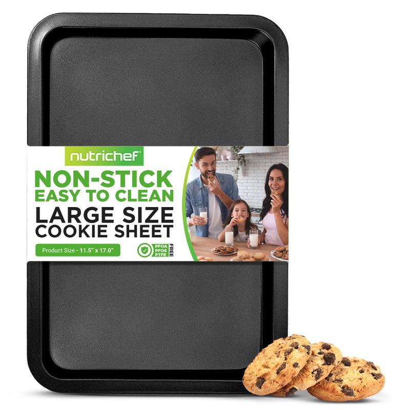 Nutrichef Large Cookie Sheet Nonstick Gray Silicone Coating Easy Clean Durable Baking Sheet Commercial Grade Oven Pan Stackable Tray Design Dishwasher Safe PFOA PFOS PTFE Free 17 x 115