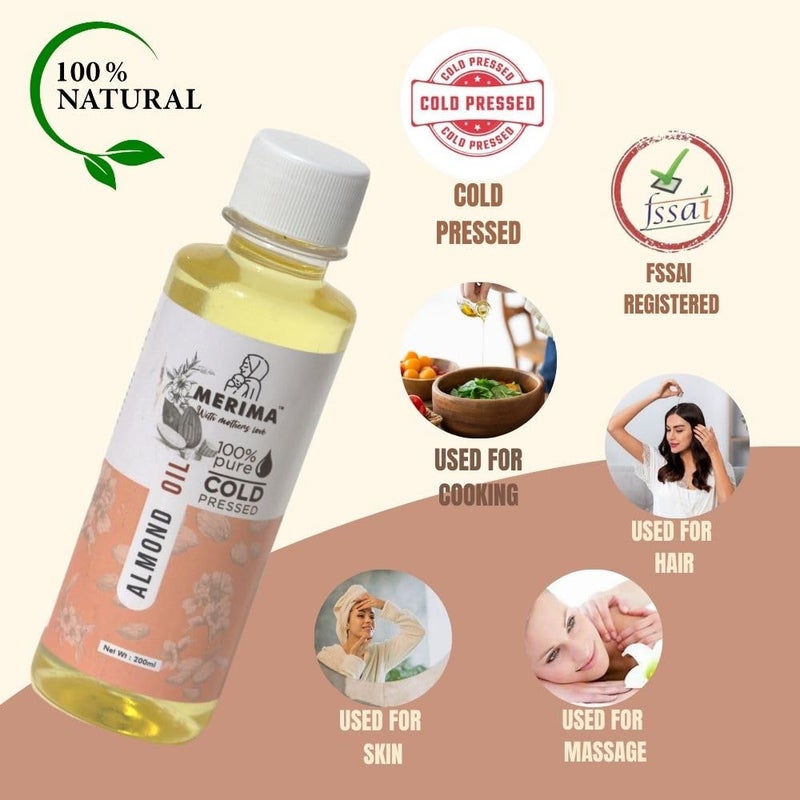 Merima 100 Pure Natural ColdPressed Almond Oil Deeply Moisturizing Nourishing Oil NonGreasy FastAbsorbing Ideal for Massage Aromatherapy Beauty 500ml - Image 2