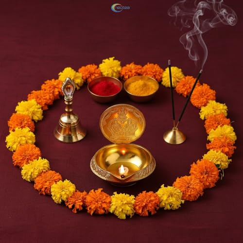 Neotea Special Small Lakshmi Kubera Oil Lamp Diya | Traditional Kubera Deepam Vilakku with One Coin | Perfect for Pooja, Temple, Festivals, and Home Décor | Brass Kuber Lamp for Prosperity (Golden) -1 - Image 2