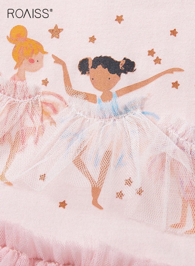 roaiss Girl's Summer Dress with Adorable Patterns and Tulle Hem, Cotton Ruffled Short Sleeve Dress, Casual Stylish Sundress for Little Girls, Suitable for Daily Wear or Any Occasion - Image 4