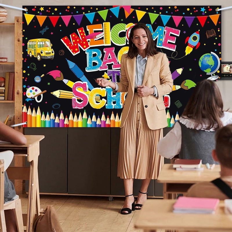 ARS Back to School Banner Backdrop, First Day of School Welcome Photography Background, Reusable School Party Decorations Banner for Teachers, Students, Classroom, Kindergarten & School Events - Image 2