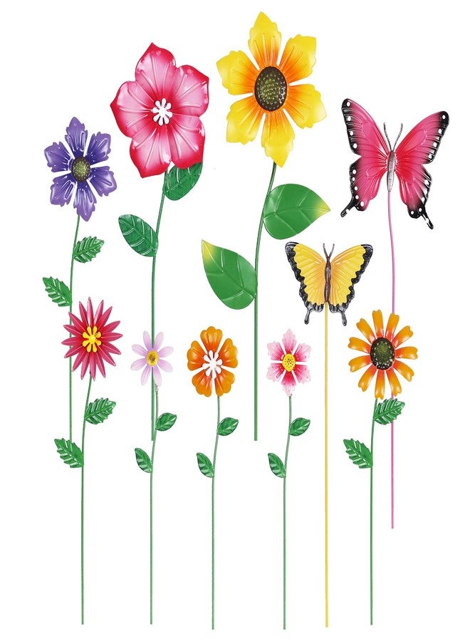 hogardeck Garden Decor for Outside, Set of 10 Metal Flowers Decorative Garden Stakes for Spring Decor, Yard Art Garden Decorations for Outdoor Lawn Pathway Patio (Multi-Color) - Image 1