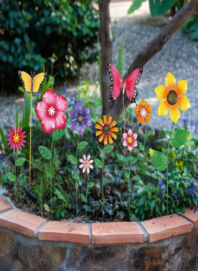 hogardeck Garden Decor for Outside, Set of 10 Metal Flowers Decorative Garden Stakes for Spring Decor, Yard Art Garden Decorations for Outdoor Lawn Pathway Patio (Multi-Color) - Image 2