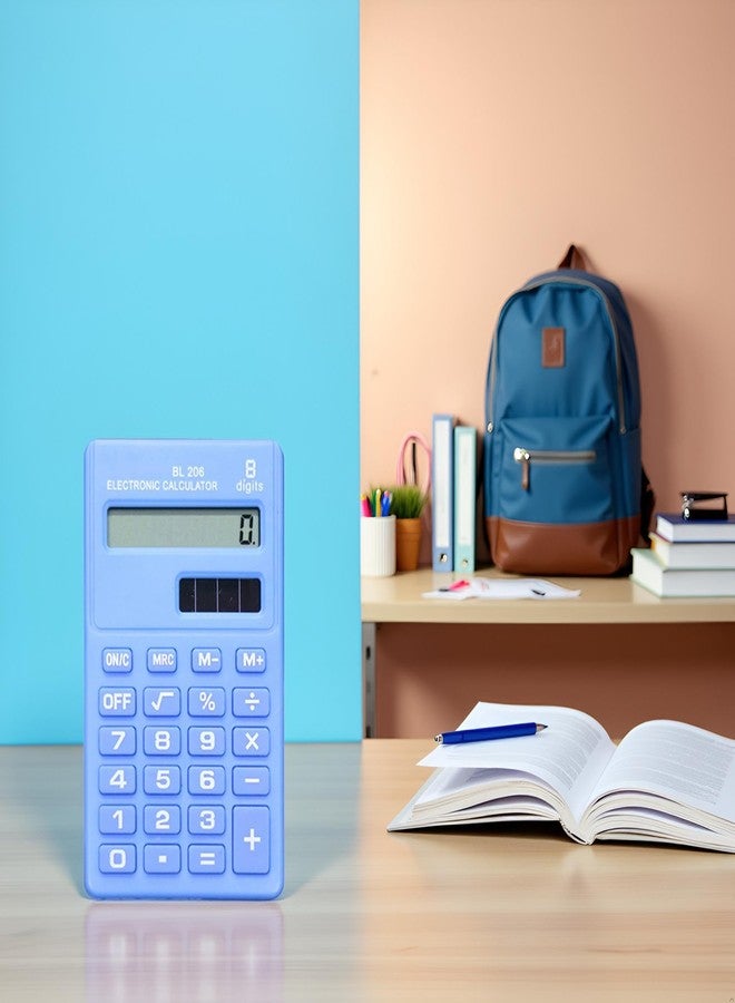 BWESOO Blue Basic Standard Calculators Mini Digital Desktop Calculator, Solar Power Smart Calculator Pocket Size Basic Office for Home School Office - Image 4