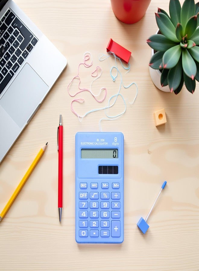 BWESOO Blue Basic Standard Calculators Mini Digital Desktop Calculator, Solar Power Smart Calculator Pocket Size Basic Office for Home School Office - Image 3