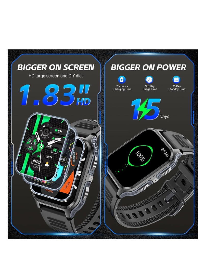 SOLARAE 1.83‚Äù Smart Watch for Men with Bluetooth Call, Outdoor Sports Smartwatch, 3ATM Waterproof Fitness Tracker Watch, with Fitness & Sleep Tracker, Heart Rate Monitor, Swimming Pedometer - Image 4