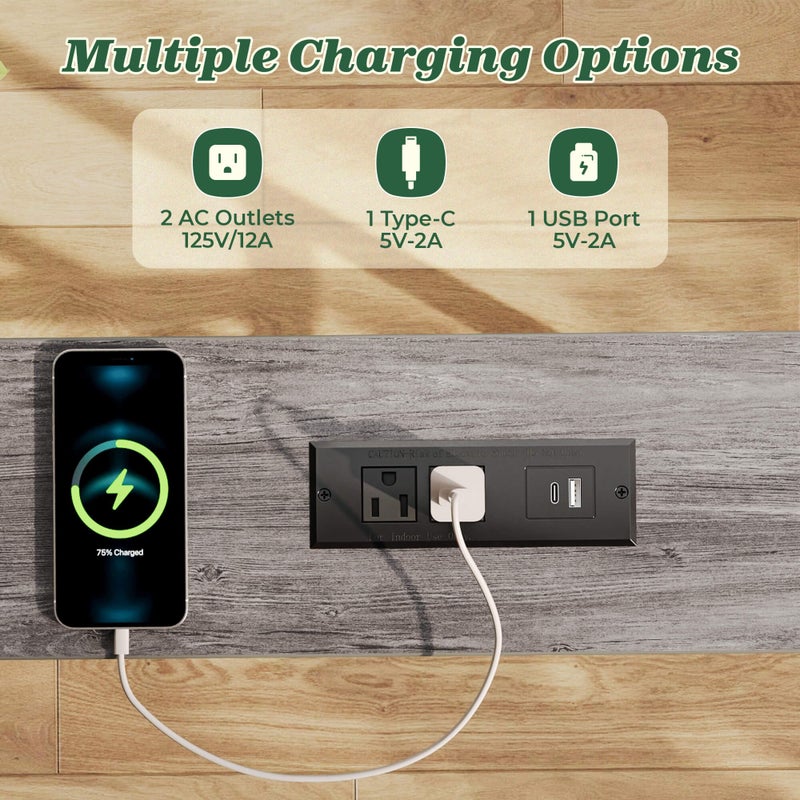 SUPERJARE طاولة كونسول ضيقة SUPERJARE بطول 78.8 بوصة مع مخرج، طاولات صوفا، طاولة خلف الأريكة، طاولات مدخل طويلة مع محطة شحن، لغرفة المعيشة، رمادي فحمي - Image 3