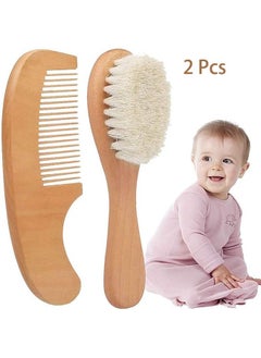 Baby Hair Brush Comb Set, Natural Lotus Wood with Soft Goat Bristles and Pear Wood Comb for Newborns and Toddlers, Perfect for Cradle Cap and Gentle Scalp Care