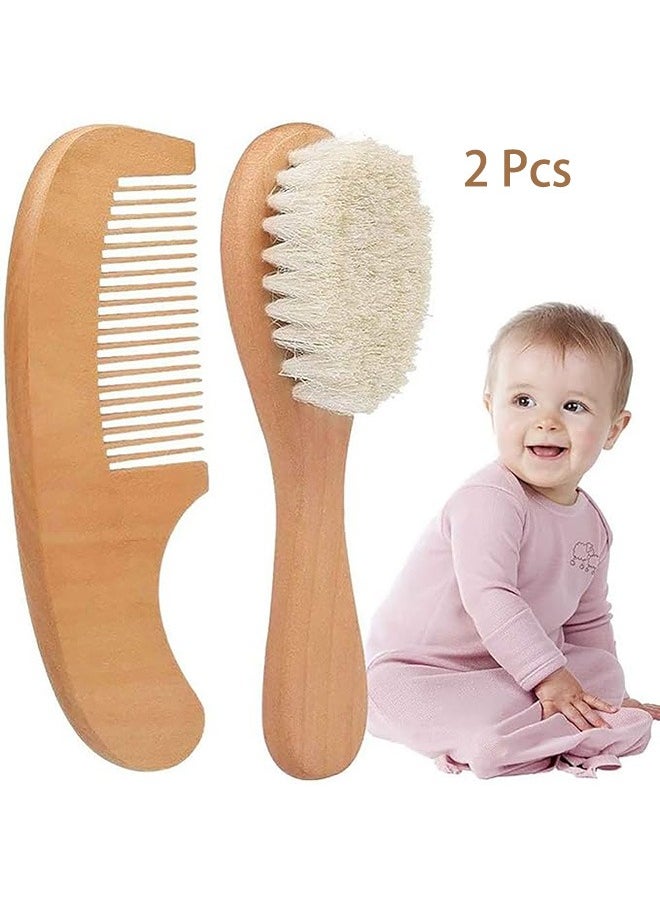 Generic - Baby Hair Brush Comb Set, Natural Lotus Wood with Soft Goat Bristles and Pear Wood Comb for Newborns and Toddlers, Perfect for Cradle Cap and Gentle Scalp Care - Image 1