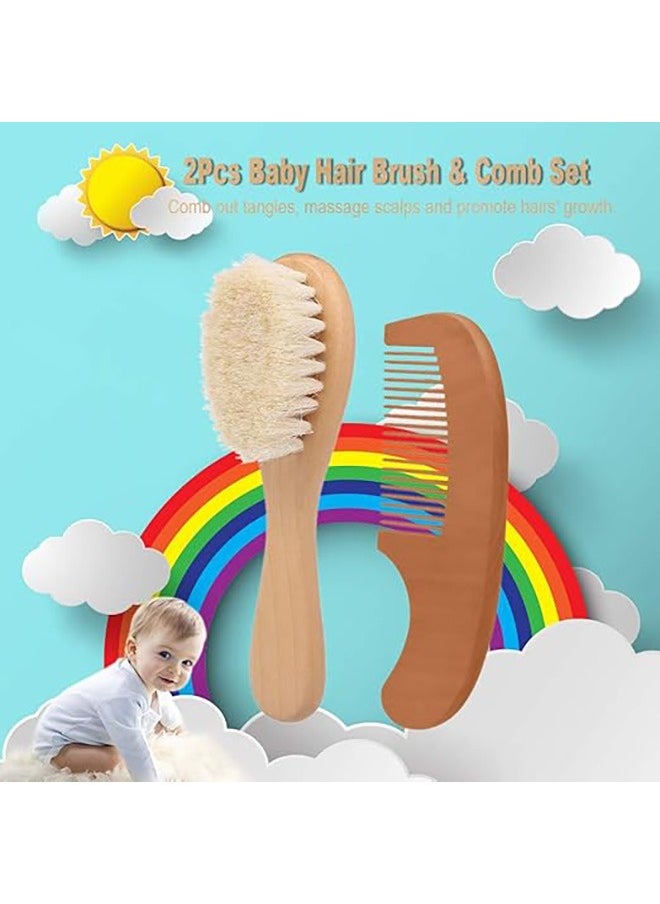 Generic - Baby Hair Brush Comb Set, Natural Lotus Wood with Soft Goat Bristles and Pear Wood Comb for Newborns and Toddlers, Perfect for Cradle Cap and Gentle Scalp Care - Image 1