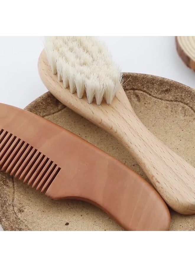 Generic - Baby Hair Brush Comb Set, Natural Lotus Wood with Soft Goat Bristles and Pear Wood Comb for Newborns and Toddlers, Perfect for Cradle Cap and Gentle Scalp Care - Image 1