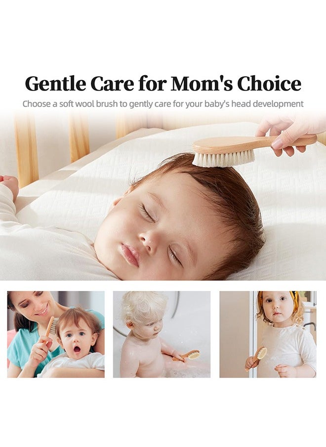 Generic - Baby Hair Brush Comb Set, Natural Lotus Wood with Soft Goat Bristles and Pear Wood Comb for Newborns and Toddlers, Perfect for Cradle Cap and Gentle Scalp Care - Image 1